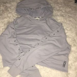 Pink cropped lace up sweatshirt XS